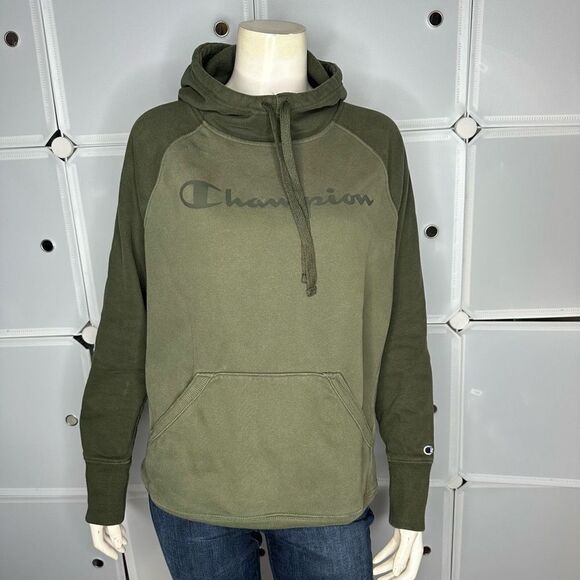 Champion Green Two Tone Hoodie Sweatshirt Size Medium - Picture 10 of 10